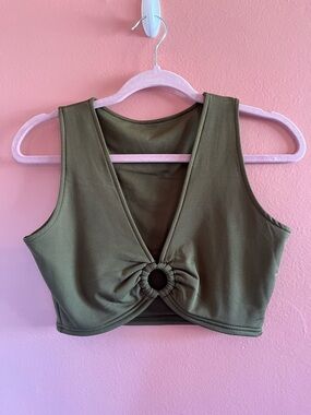 Olive Green Ring-Front Crop Tank Top - Women